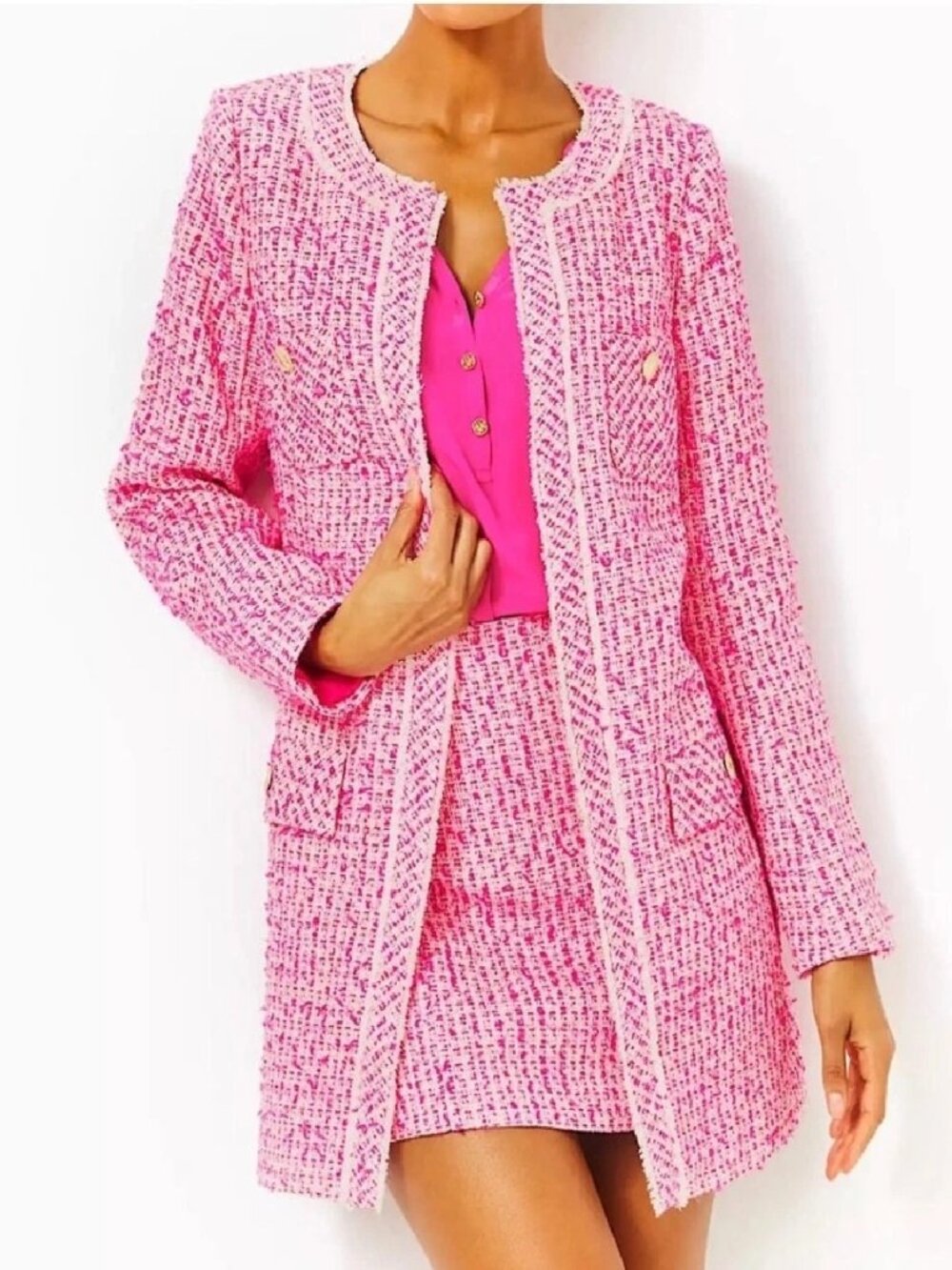 Lilly Pulitzer Size 14 Dashielle Jacket Pink Palms Fantasy Tweed Blazer Coat HTF